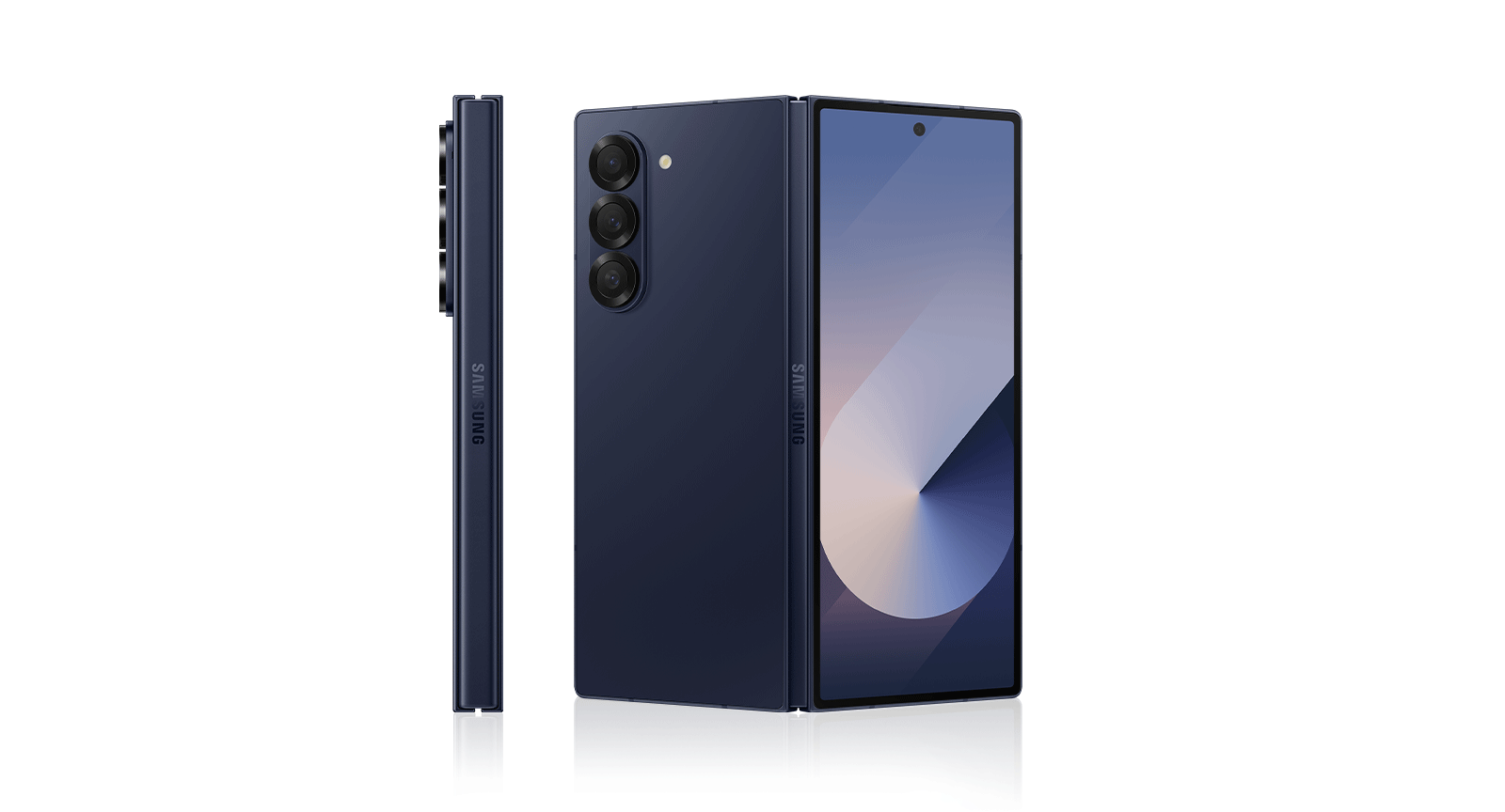 Toʻq koʻk rangli Galaxy Z Fold6 qalqib chiquvchi rasm.